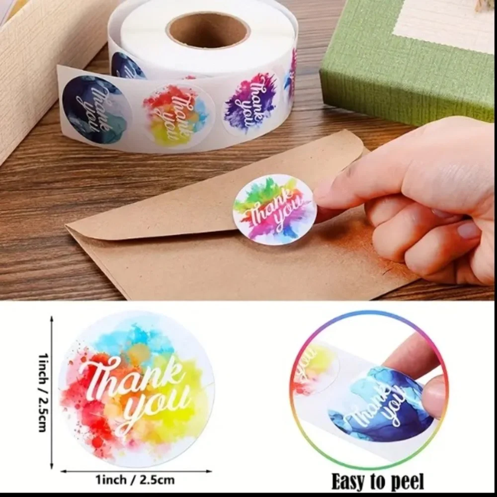 🆕Exquisite Splash Multi-Color “Thank You” Stickers- 100 stickers - Picture 2 of 4